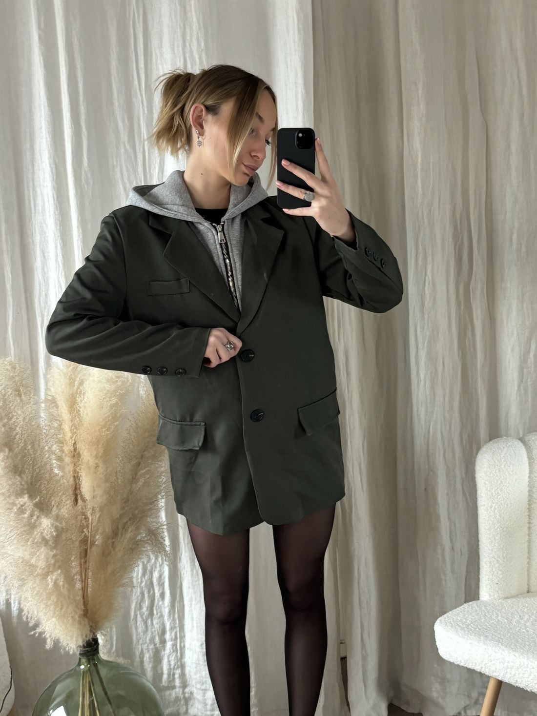 Blazer KATE kaki à capuche, photo 1